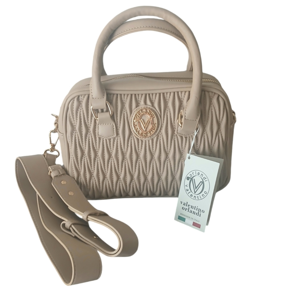 Valentino Orlandi Purse Quilted Taupe Top Handle Shoulder Bag